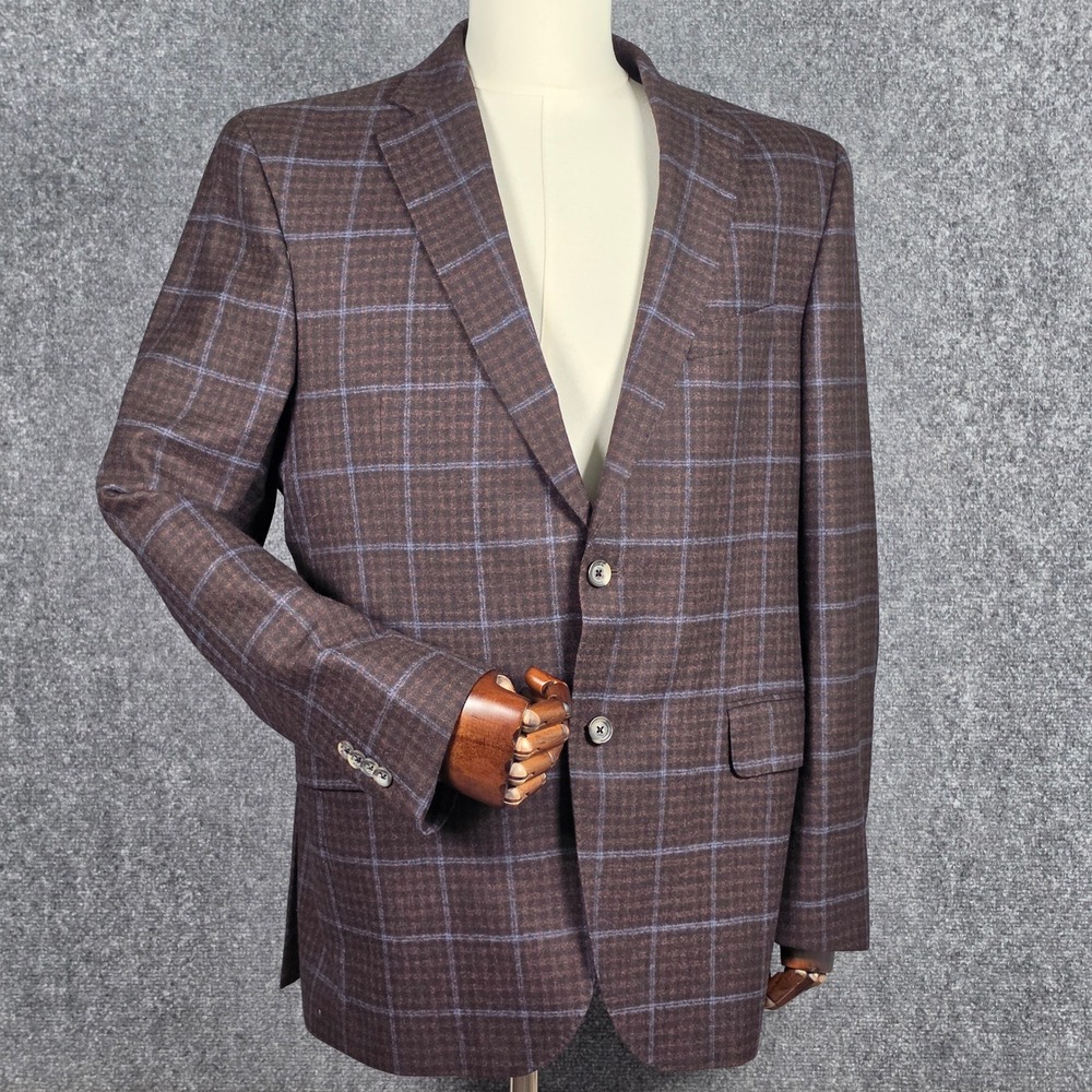 Loro Piana Super 120s Wool Blazer Mens‎ 42R Brown Ari Boston Windowpane